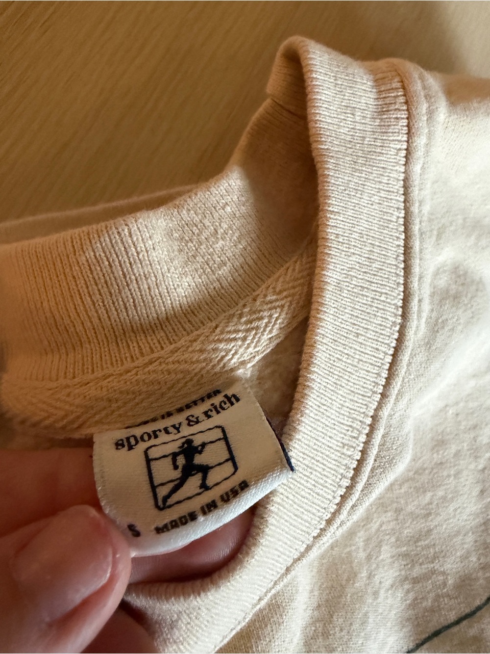 Sporty & Rich Health & Wellness Crewneck Sweatshirt - Cream with Green Logo - Picture 3 of 5